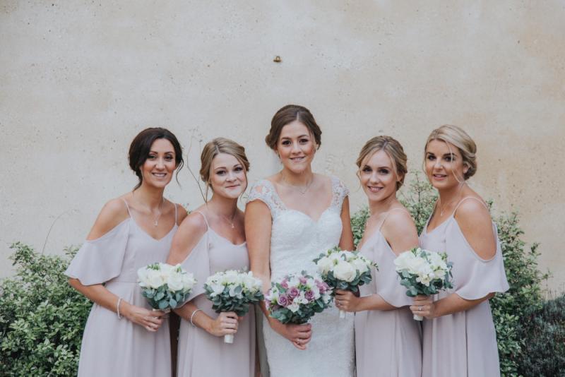Bridal party showing bridesmaid makeup ideas for outdoor wedding