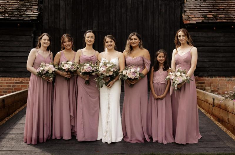 6 bridesmaids with coordinated makeup on different skin tones