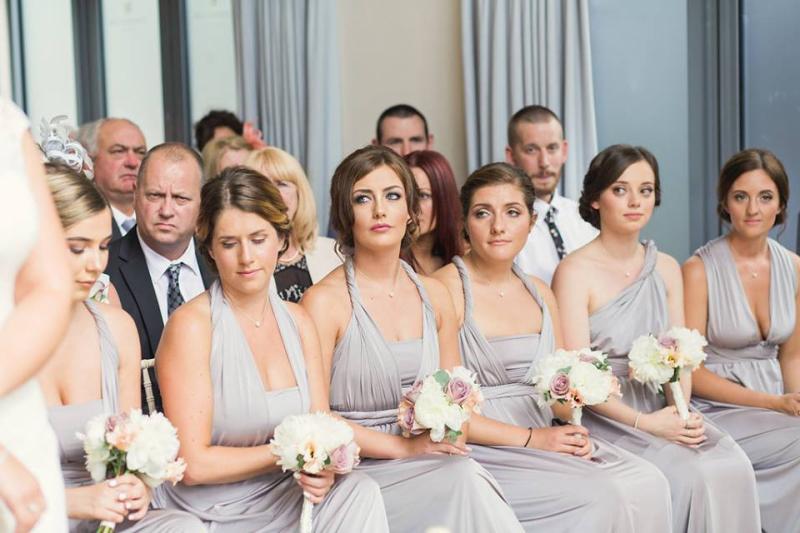 Group bridesmaid makeup looks with rose gold eyeshadow and nude lips