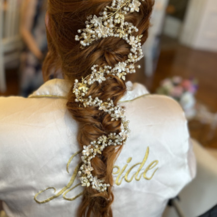Bridal hair by me - cascading and beautiful - #bohemian #vintage #glamorous #curls #hairvine #bridalhair #prep #flowersinherhair #tousled