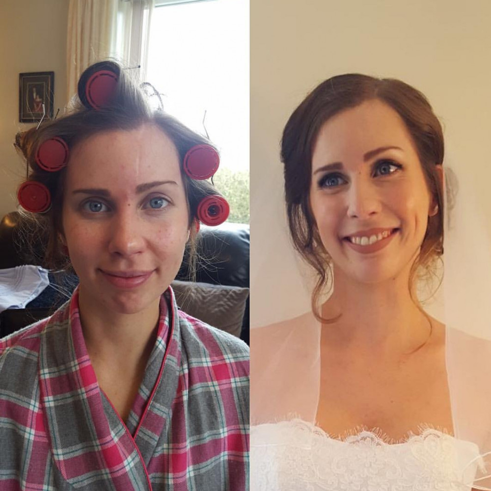 A before and after shot of my stunning bride. I love working so closely and seeing the transformations into a bride. - Make Me Bridal Artist: Kerry Ingham MUA.