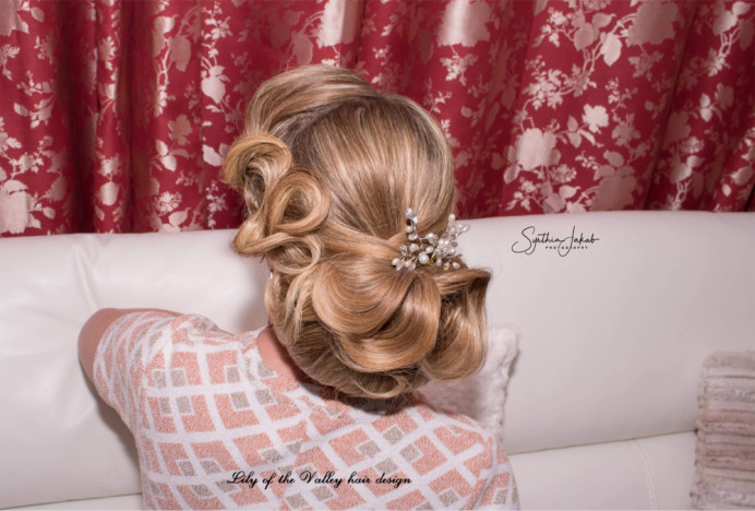 - Make Me Bridal Artist: Lily of the Valley hair design. Photography by: Synthia Jakab. #vintage #glamorous #blonde #bridalhair #elegant #lowupdo #weddinghair #bridalhairstylist #photoshoot #motherofthebride #bighair