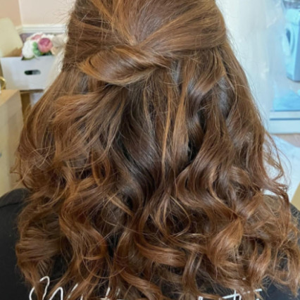 Mother of the bride curled hair updo - #halfuphair