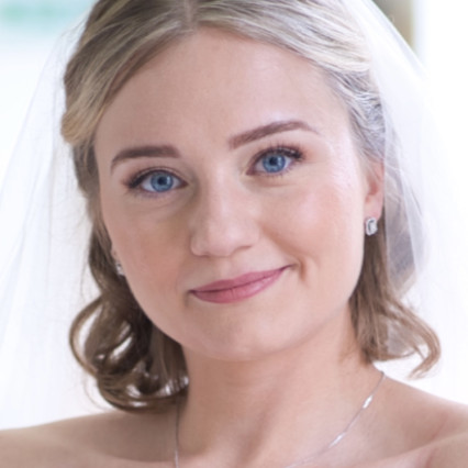 My bride wanted her short hair to have waves without shortening her hair. Her make up she wanted classic bridal look, defined eyes with lashes, soft blush and rose pink lips. Her skin looked luminous and looked fabulous on the pictures! - #classic #naturalmakeup #bridalmakeup #veil #blueeyes #loosewaves #shorthairbride #luminous