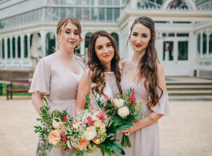 Gorgeous #GlamoramaBride Ruth and her beautiful bridemaids at the Palm House in Sefton Park - Make Me Bridal Artist: Glamorama Makeup. Photography by: Rachel Joyce Photography. #bohemian #boho