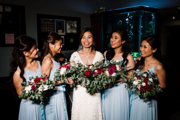 Here is Tracy in her natural bridal look for her ceremony, with her stunning sisters (!) who were all bridesmaids. - Make Me Bridal Artist: Glamorama Makeup. Photography by: Madison Picture Photography. #classic