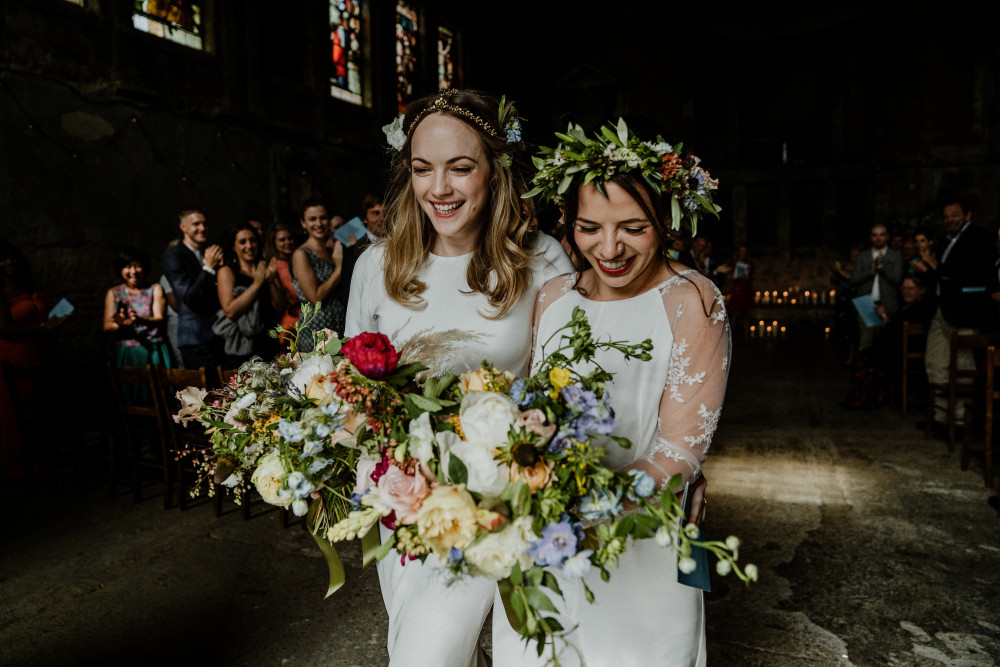 Jo and Saskia's Wedding the Asylum - Make Me Bridal Artist: Butterfly Hair & Makeup. Photography by: Ginger Beard Wedding Photography. #samesexwedding #boho