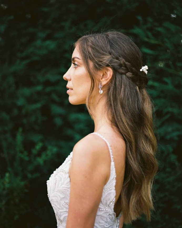 Bride Sara - Make Me Bridal Artist: let's hair. Photography by: Vitor Gordo. #bohemian #classic #halfuphair #braid #braids #bohobride #crownbraid #elopement #effortlesshair #naturalelegance #beautifulelegantbride #naturalbeauty #vintageweddingdress #elegantwedding #eleganthair #naturalglam