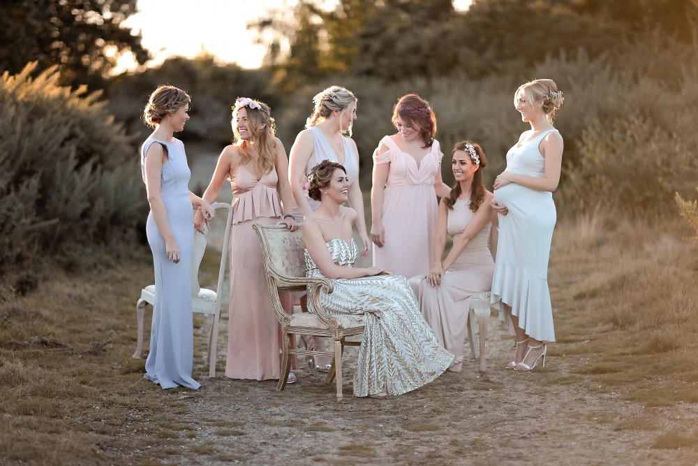 A fabulous group of girls we at braidandbloom styled on their hen party . - Make Me Bridal Artist: Treats4hair . Photography by: Rebecca Searle. #classic #glamorous #boho #flowercrown #curls #gettingready #flowersinherhair #soft #elegant